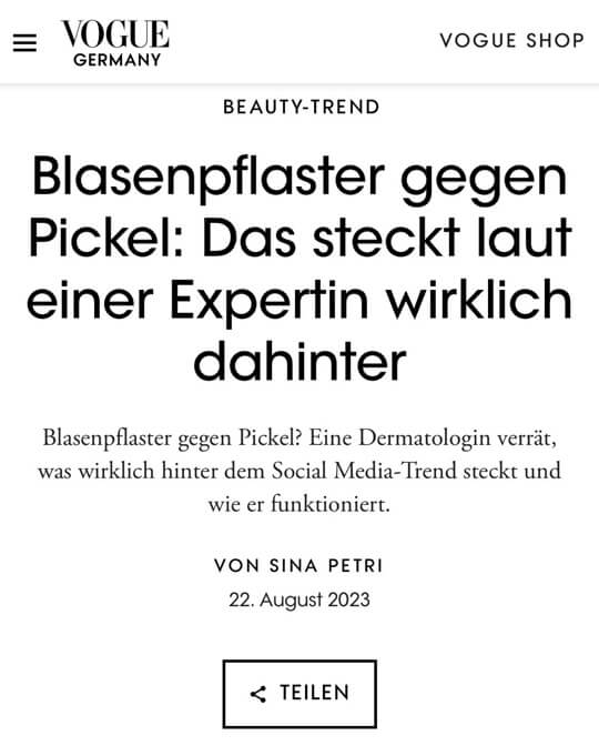 Dr. Steinkraus, Vogue, Blasenpflaster gegen Pickel