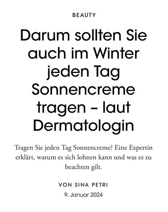 Dr. Steinkraus, Online Artikel Vogue Germany, Sonnenschutz Winter