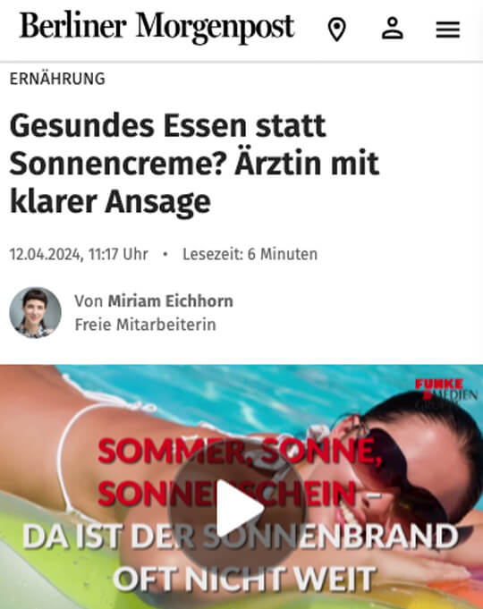 Dr. Susanne Steinkraus, Presse, Berliner Morgenpost, Gesundes Essen statt Sonnencreme?
